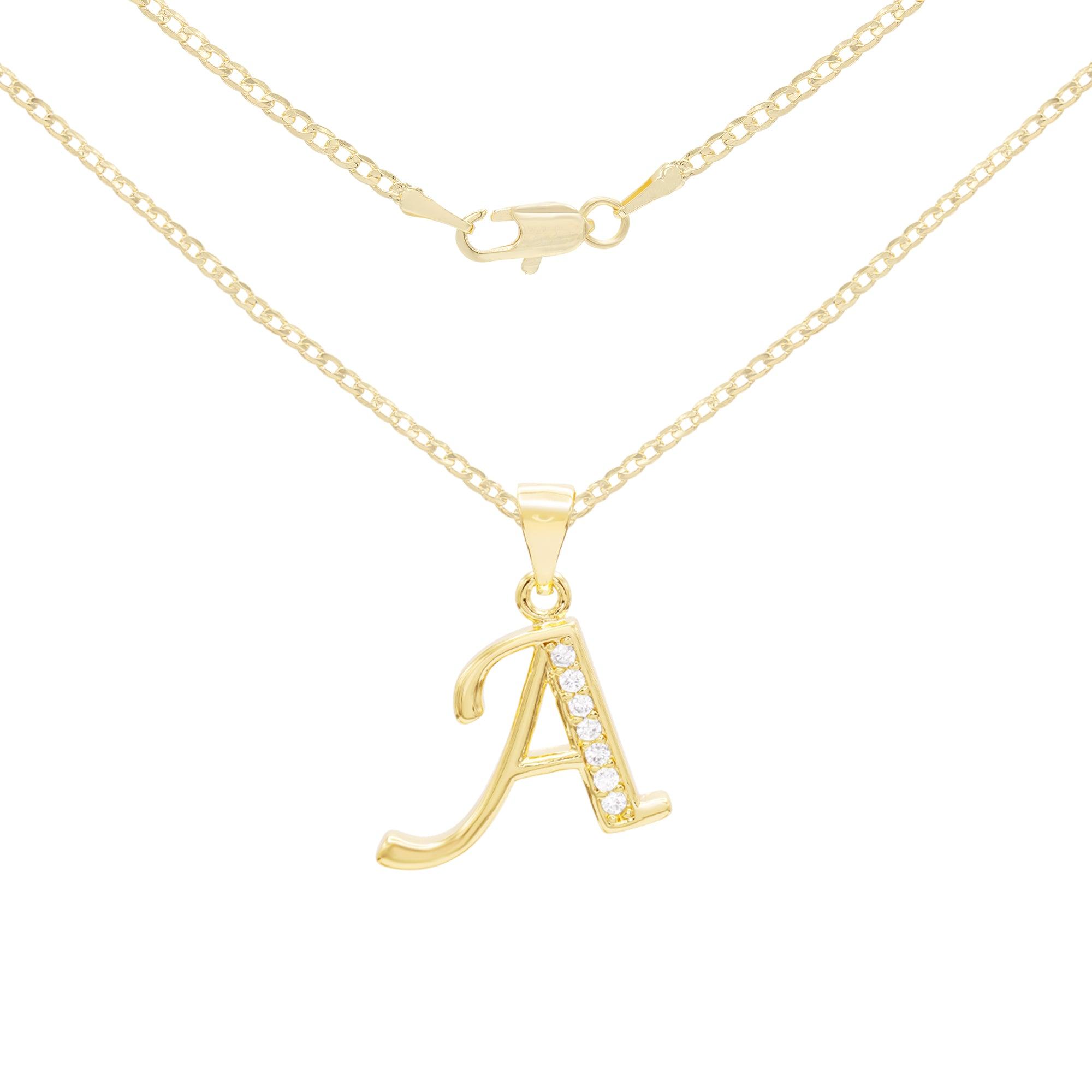 Alphabet A-Z Initial Letter Cubic Zirconia Pendant 14K Gold Filled Curb Chain Set 18" 20" 24" image