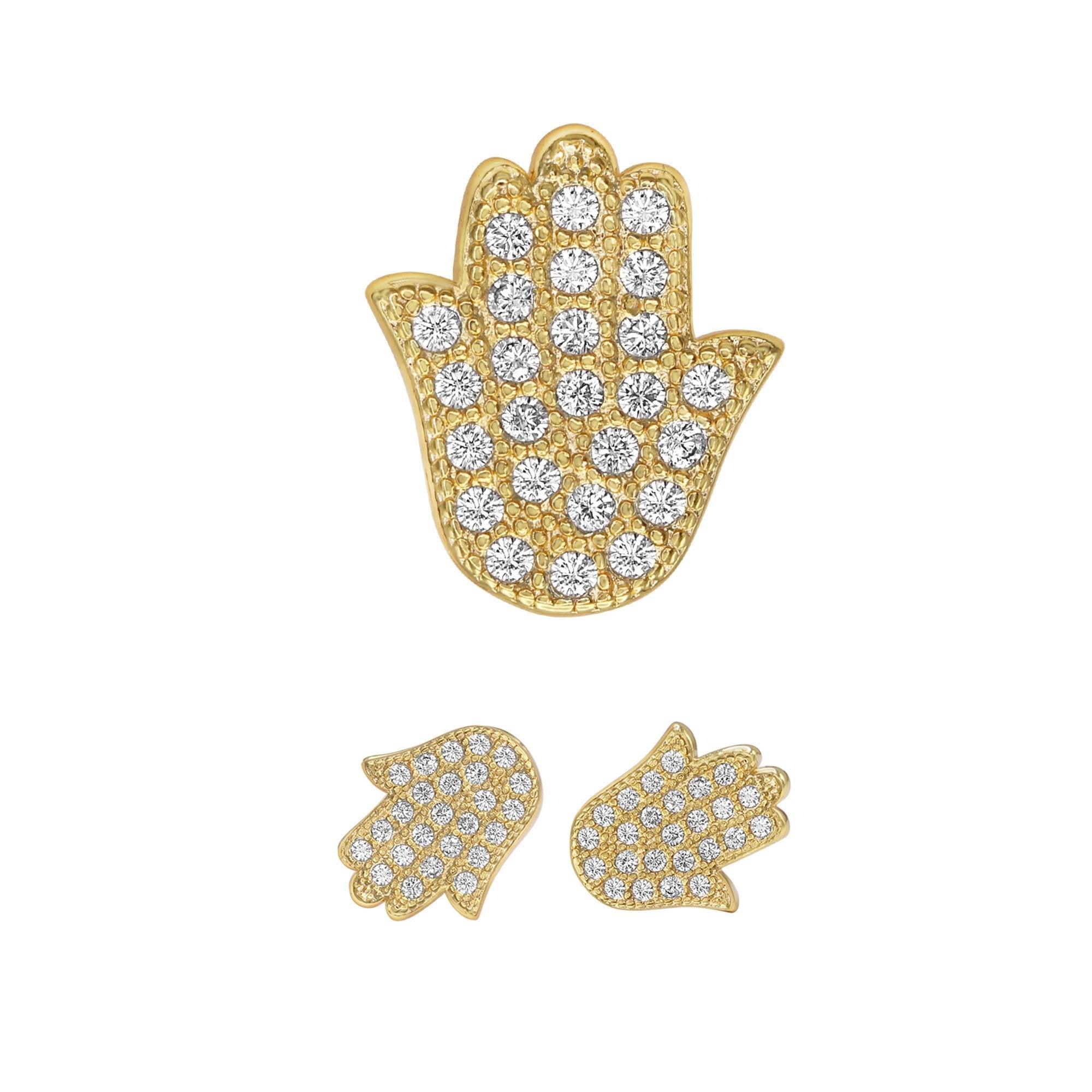 Hamsa Hand 14K Gold Filled CZ Hip Hop Studs Wholesale Women Jewelry image