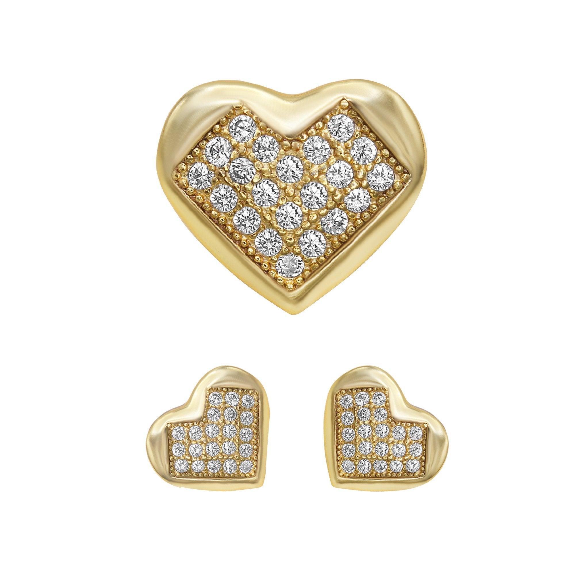Heart 2 Stud 14K Gold Plated Cubic Zirconia Earrings Wholesale Women Jewelry image