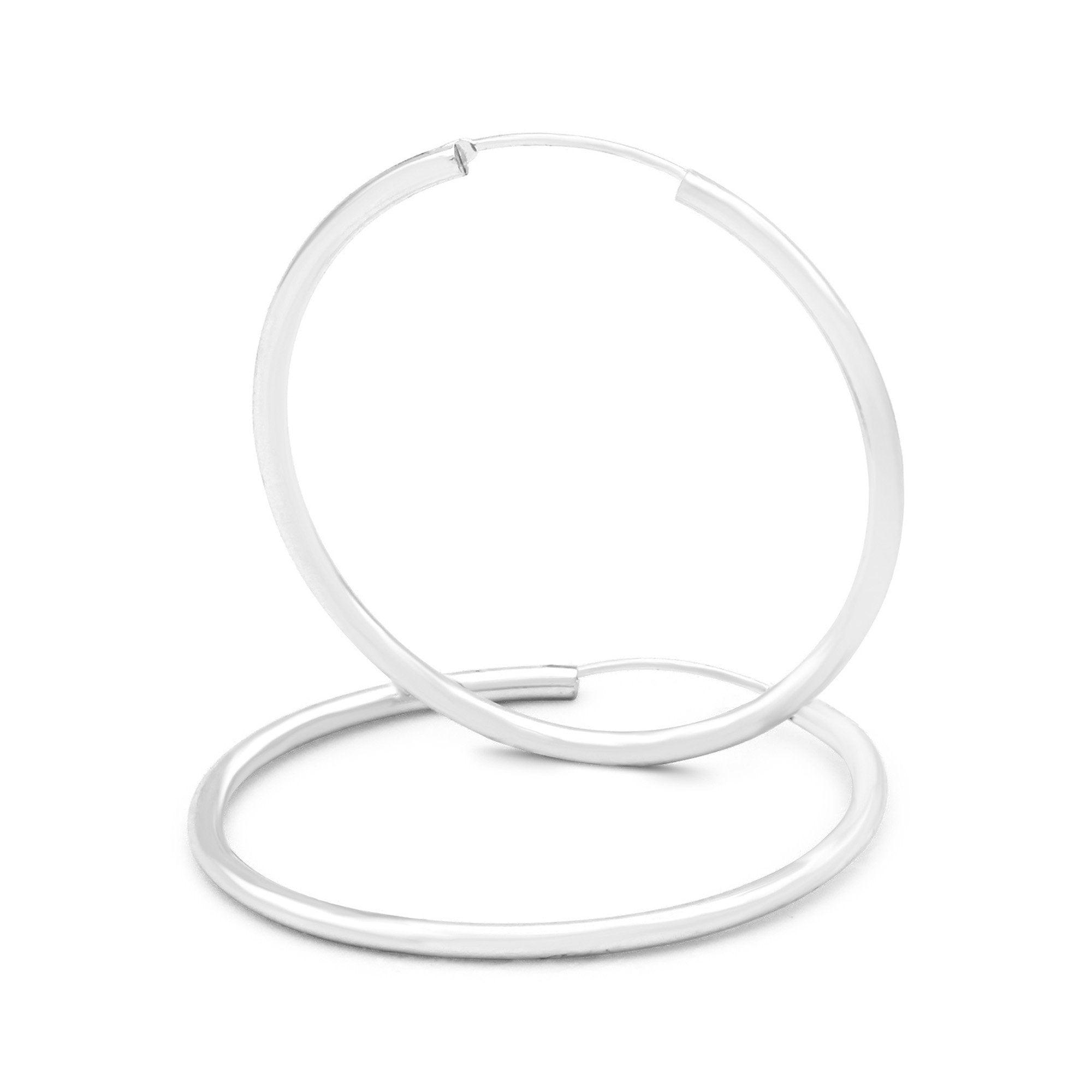 Silver Hoop Earrings 2 mm Thick 25 - 50 mm Wholesale Women Jewelry image