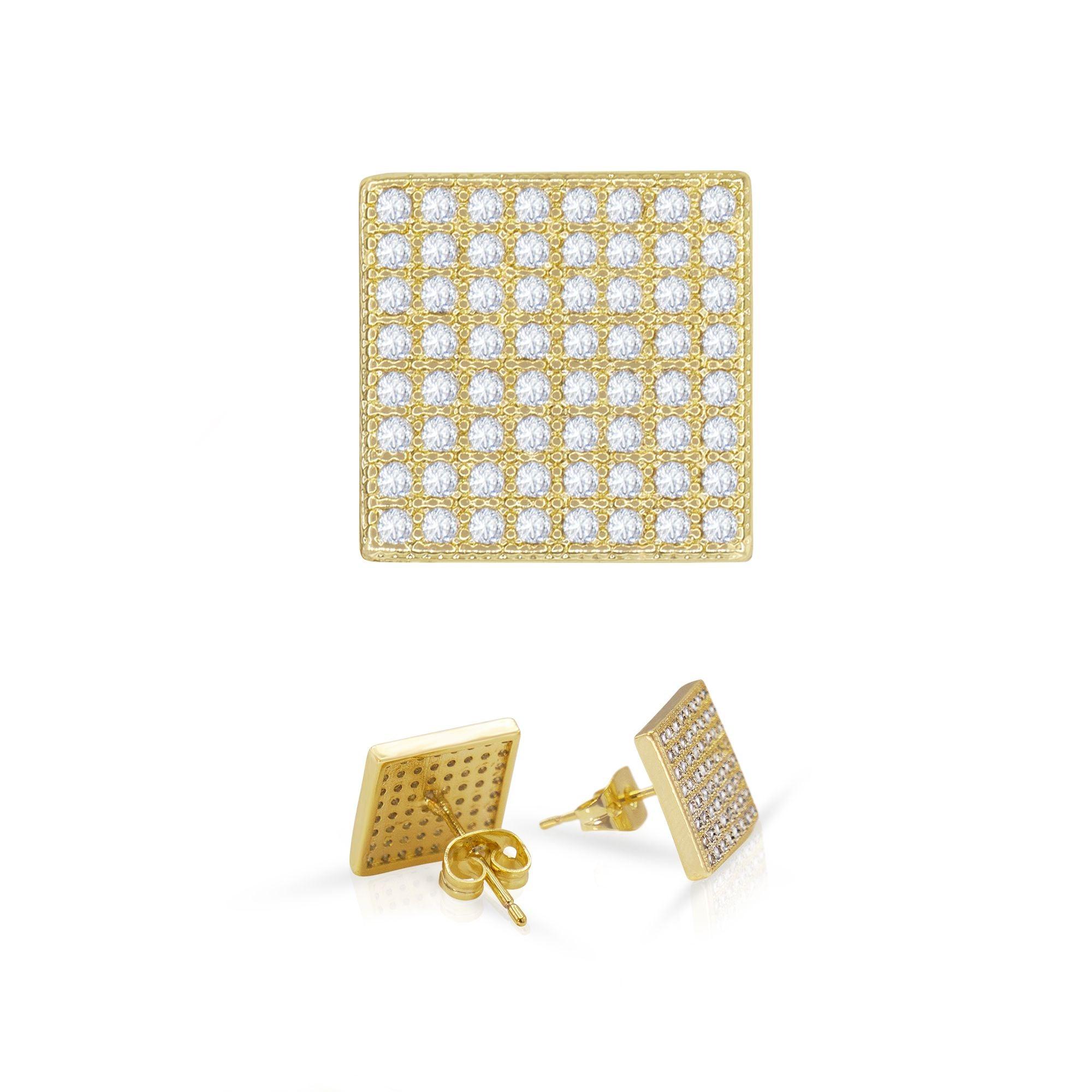 14K Gold Silver Filled Cubic Zirconia Square 1 Hip Hop Studs Earrings Wholesale Women Men Jewelry image