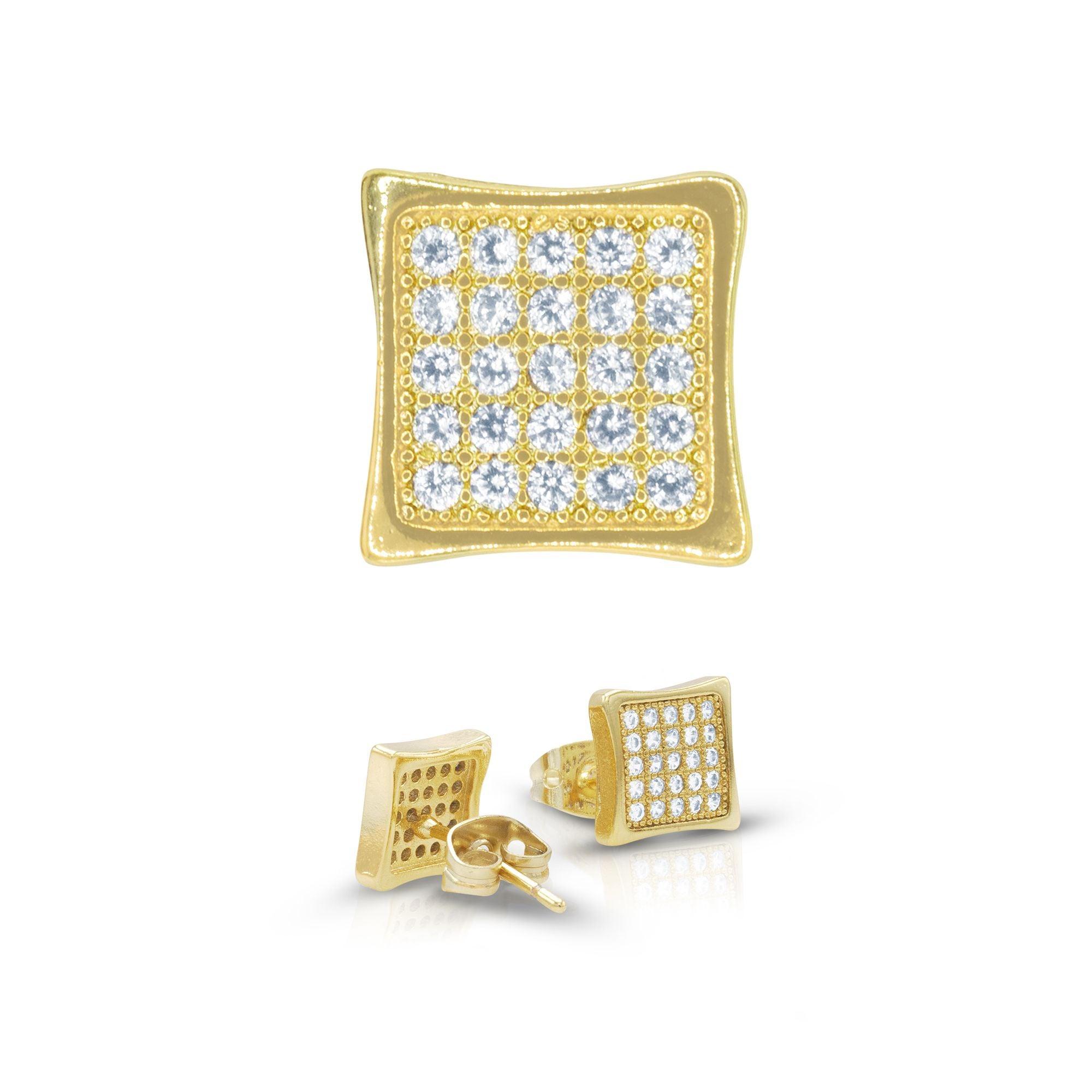 14K Gold Silver Filled Cubic Zirconia Square 3 Hip Hop Studs Earrings Wholesale Women Men Jewelry image