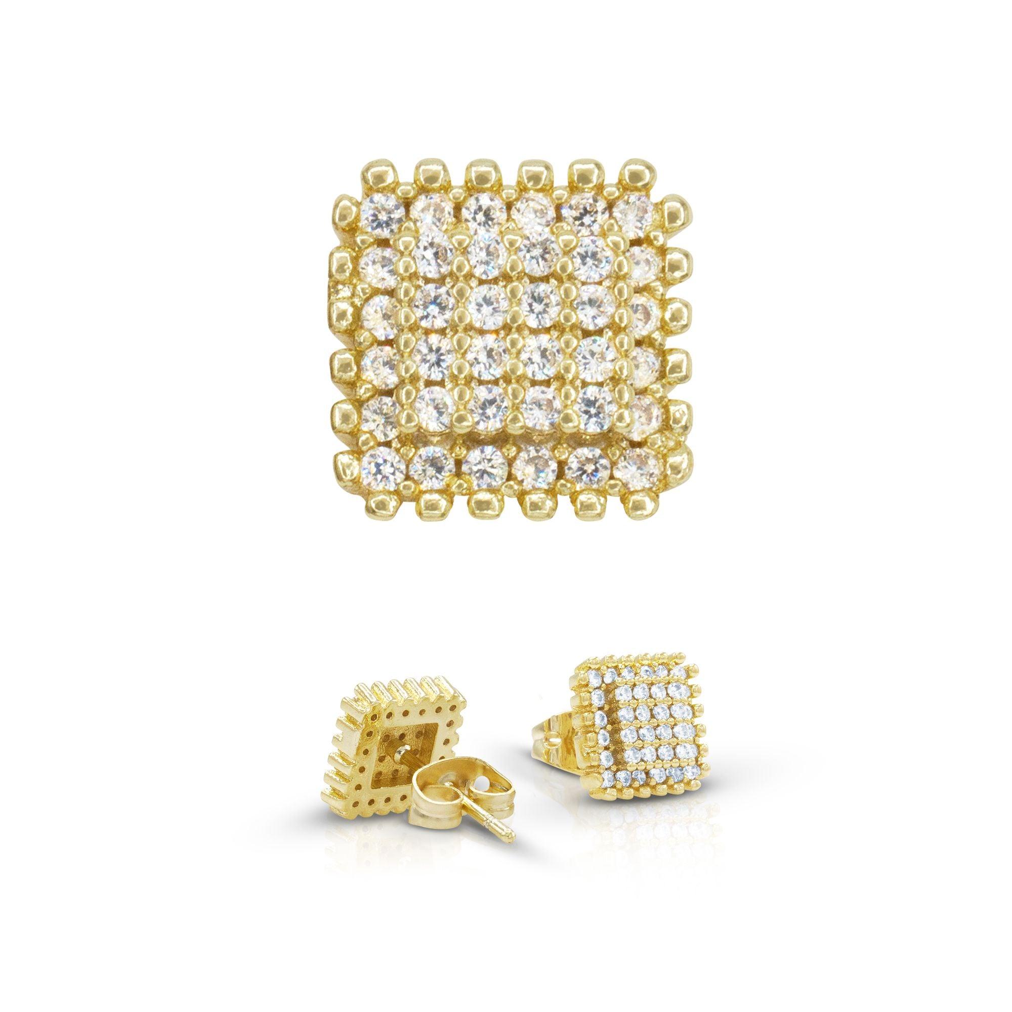 14K Gold Silver Filled Cubic Zirconia Square 2 Hip Hop Studs Earrings Wholesale Women Men Jewelry image