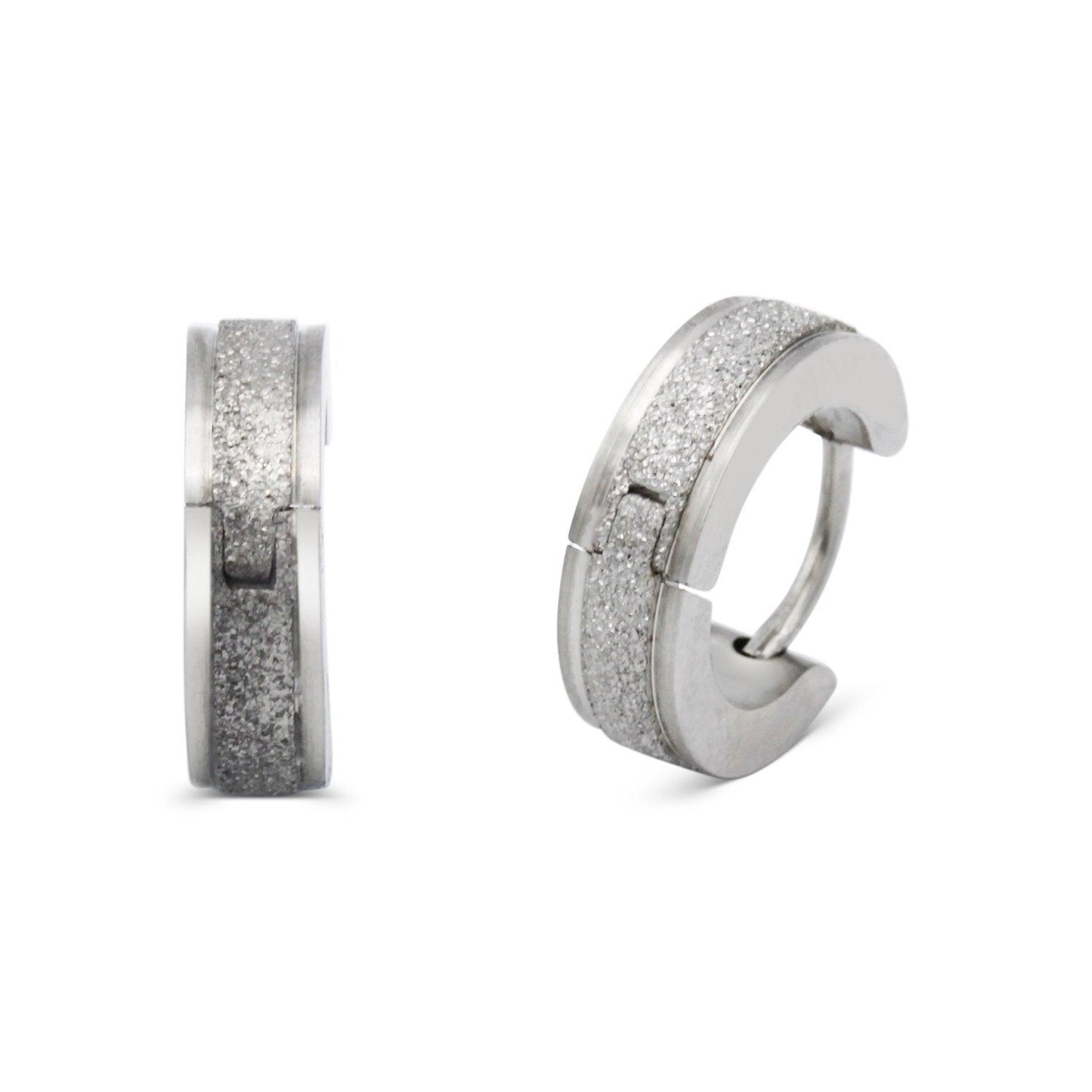 Stainless Steel Huggie Hoop Earrings Sandblasted Texture Wholesale Jewelry image