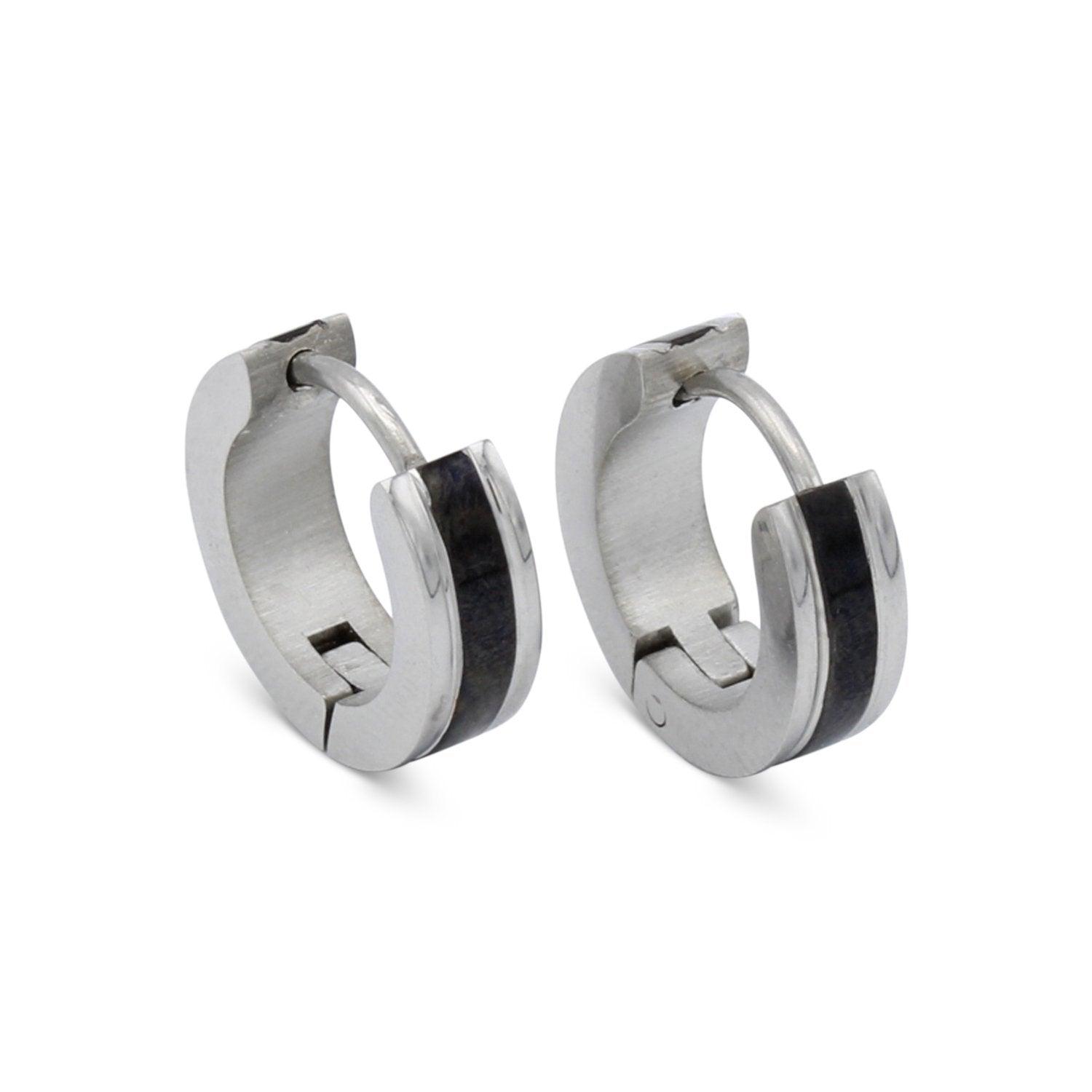 Stainless Steel Huggie Hoop Earrings with Black Stripes Design Wholesale Jewelry image