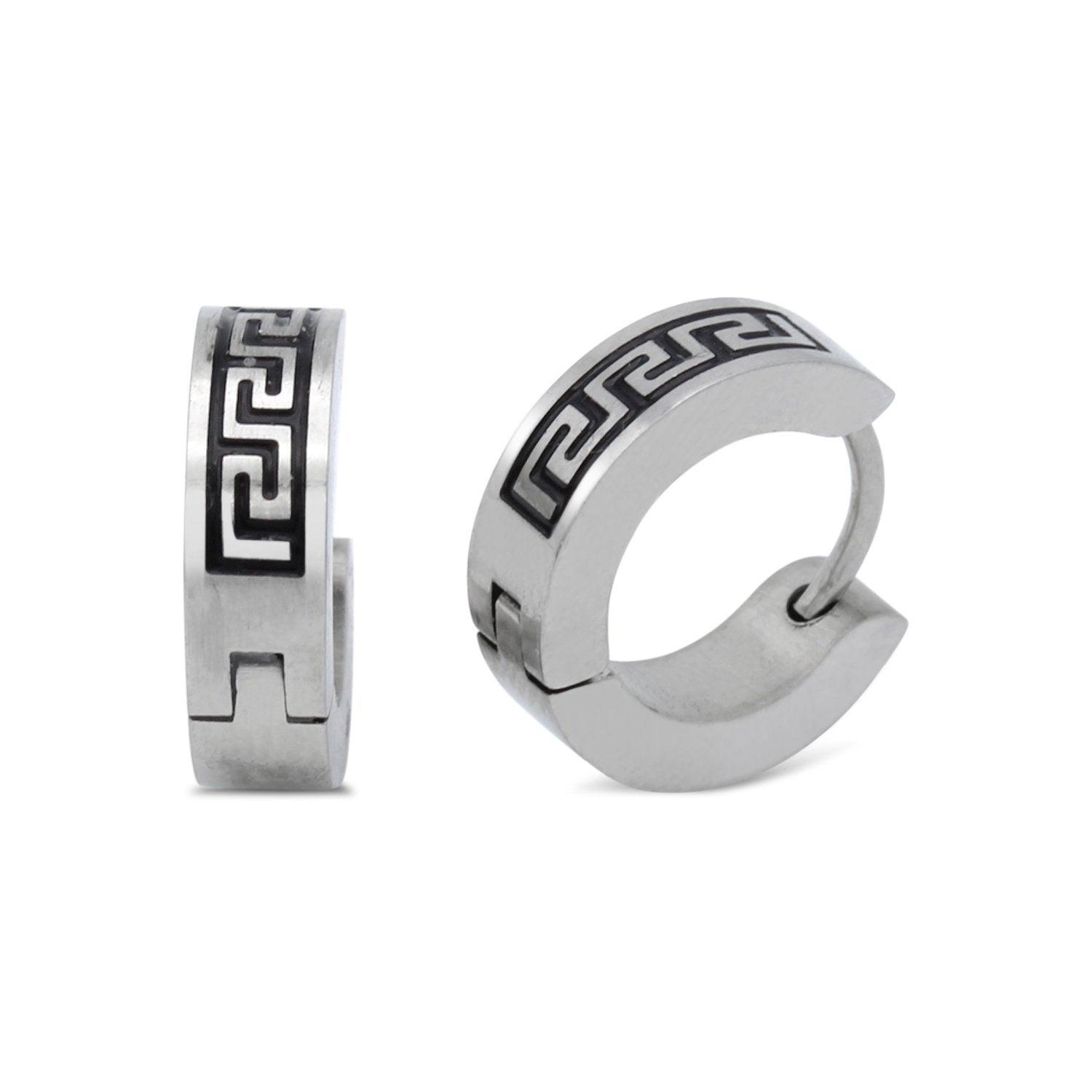 Stainless Steel Huggie Hoop Earrings with Black Design Wholesale Jewelry image