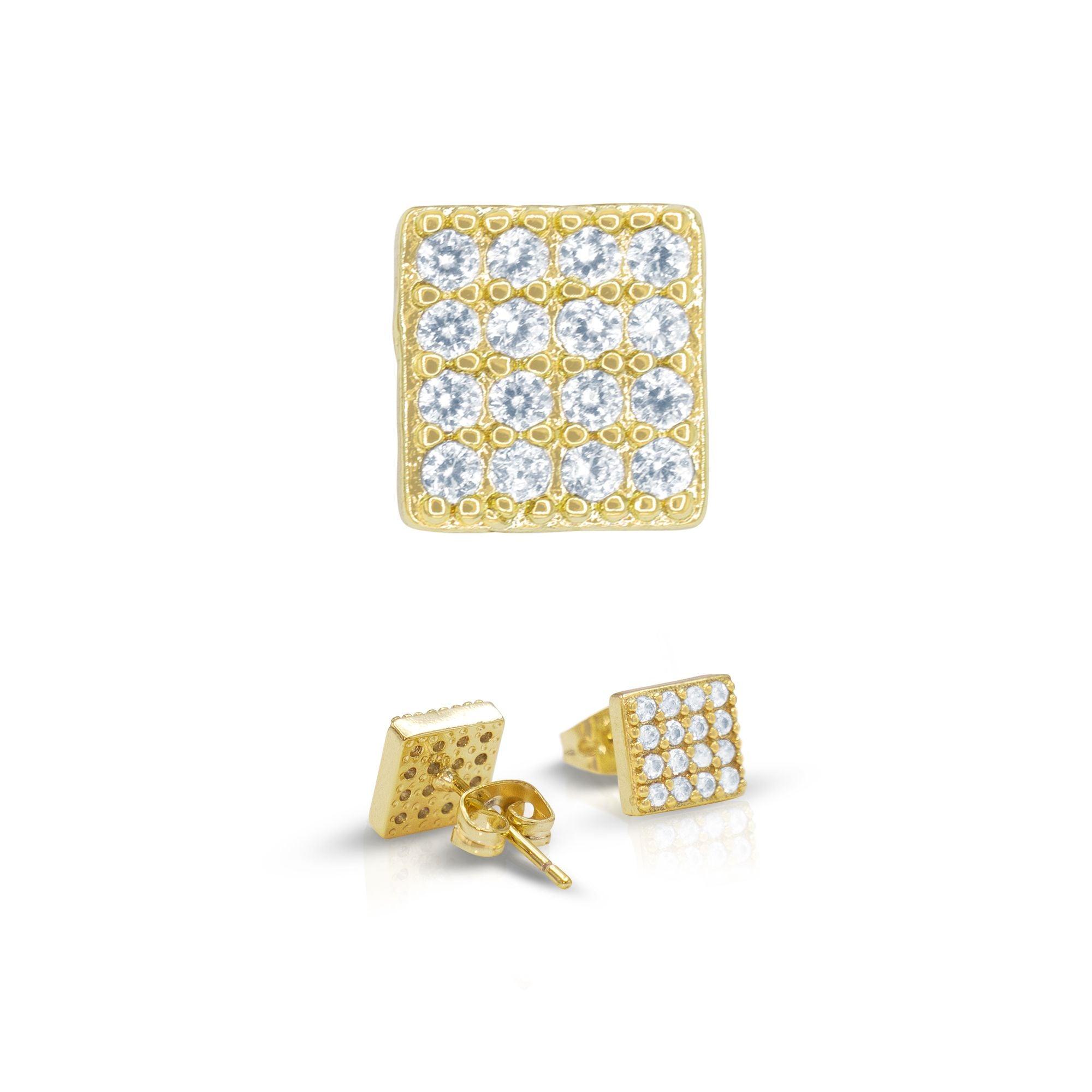14K Gold Silver Filled Cubic Zirconia Square 4 Hip Hop Studs Earrings Wholesale Women Men Jewelry image