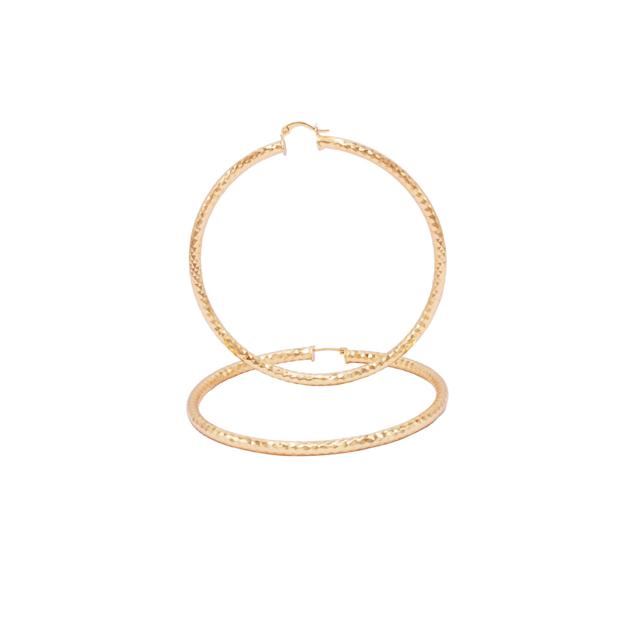 Tri Cut 14K Gold-Filled Hoop Women Earrings 4 mm Thick 25-80 mm Wholesale Women Jewelry