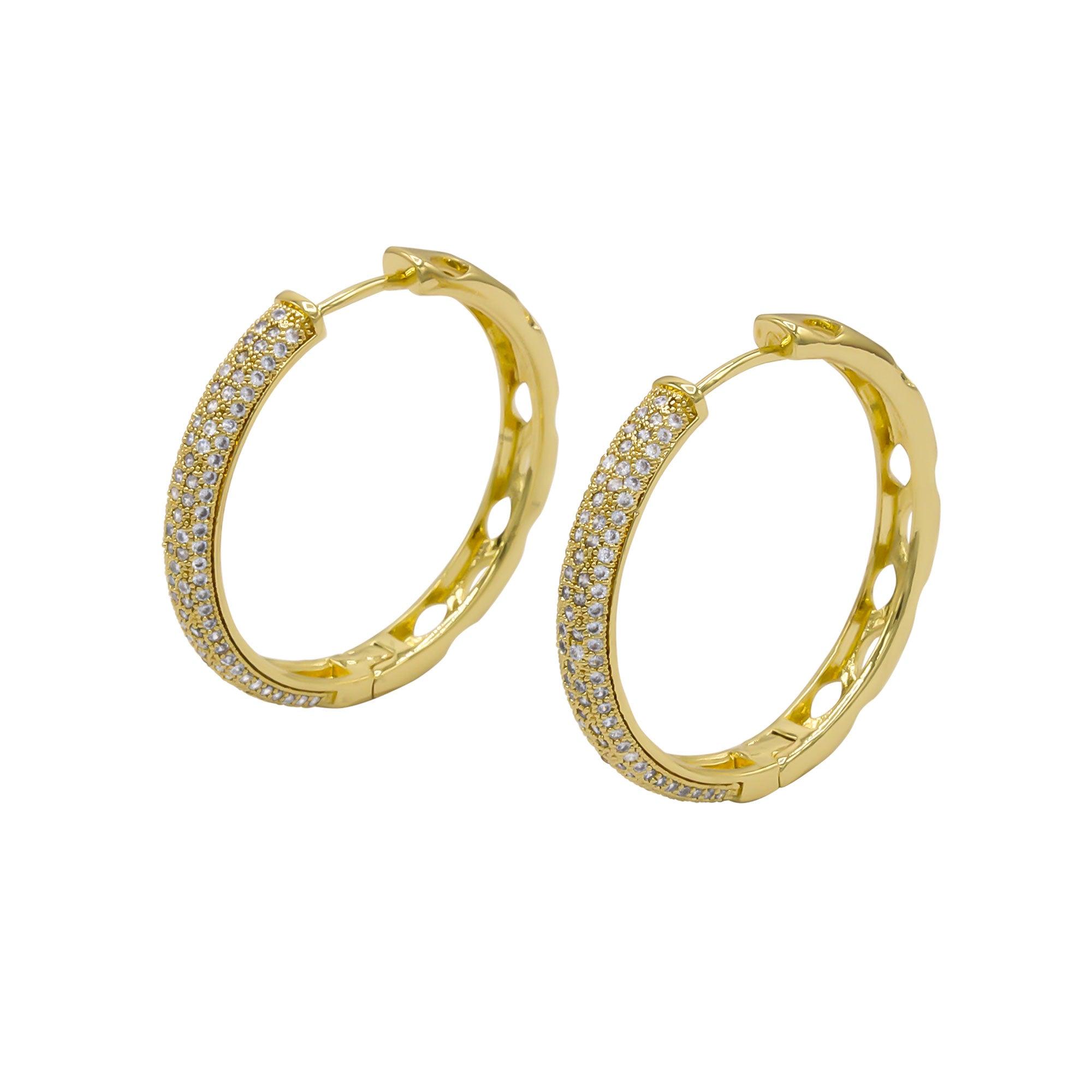 14K Gold-Plated Cubic Zirconia Huggie Hoop Earrings 3.5 mm Wholesale Women Jewelry
