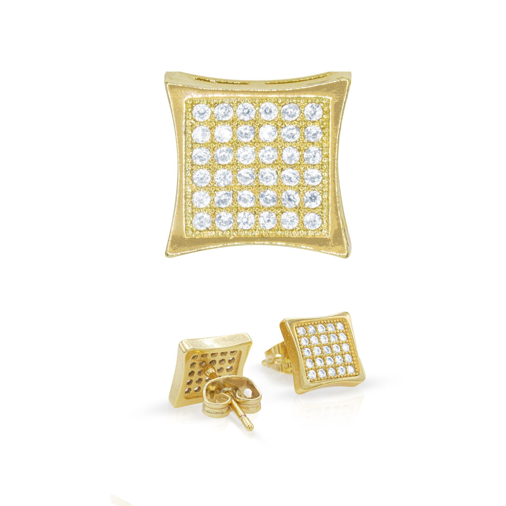 14K Gold Silver Filled Cubic Zirconia Square 6 Hip Hop Studs Earrings Wholesale Women Men Jewelry image