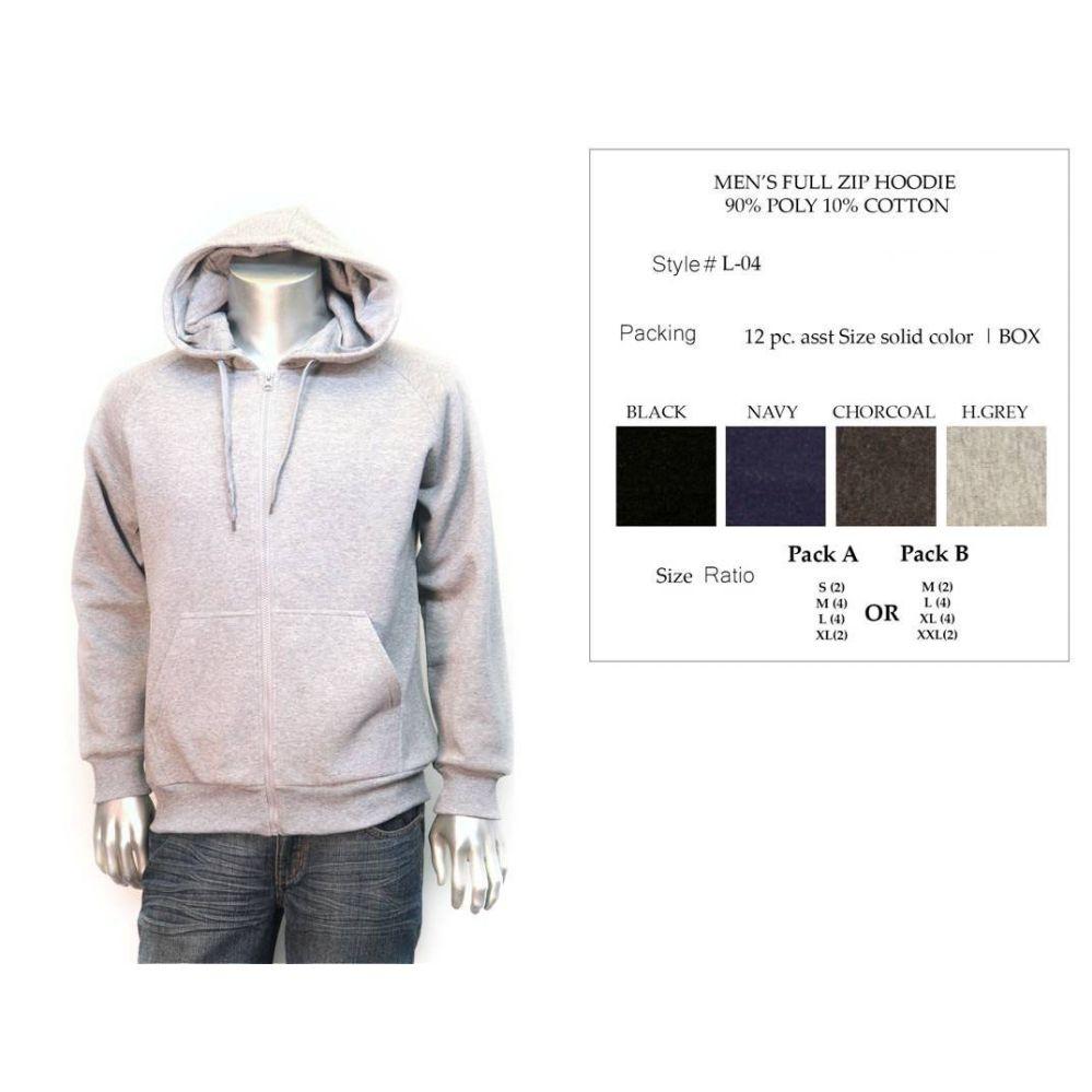 12 Wholesale 12 Mens Full Zip Hoodie Assorted Colors image