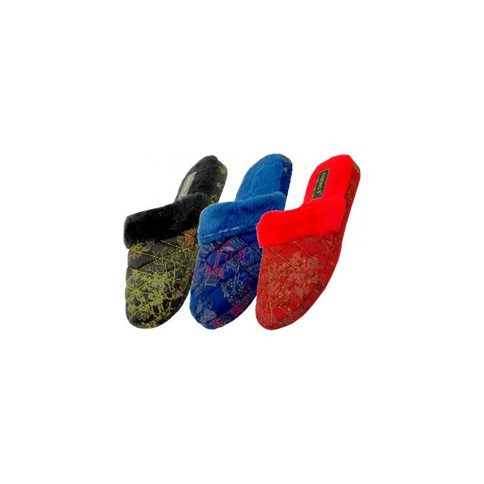 48 Wholesale Women's Brocade Plush Slippers image