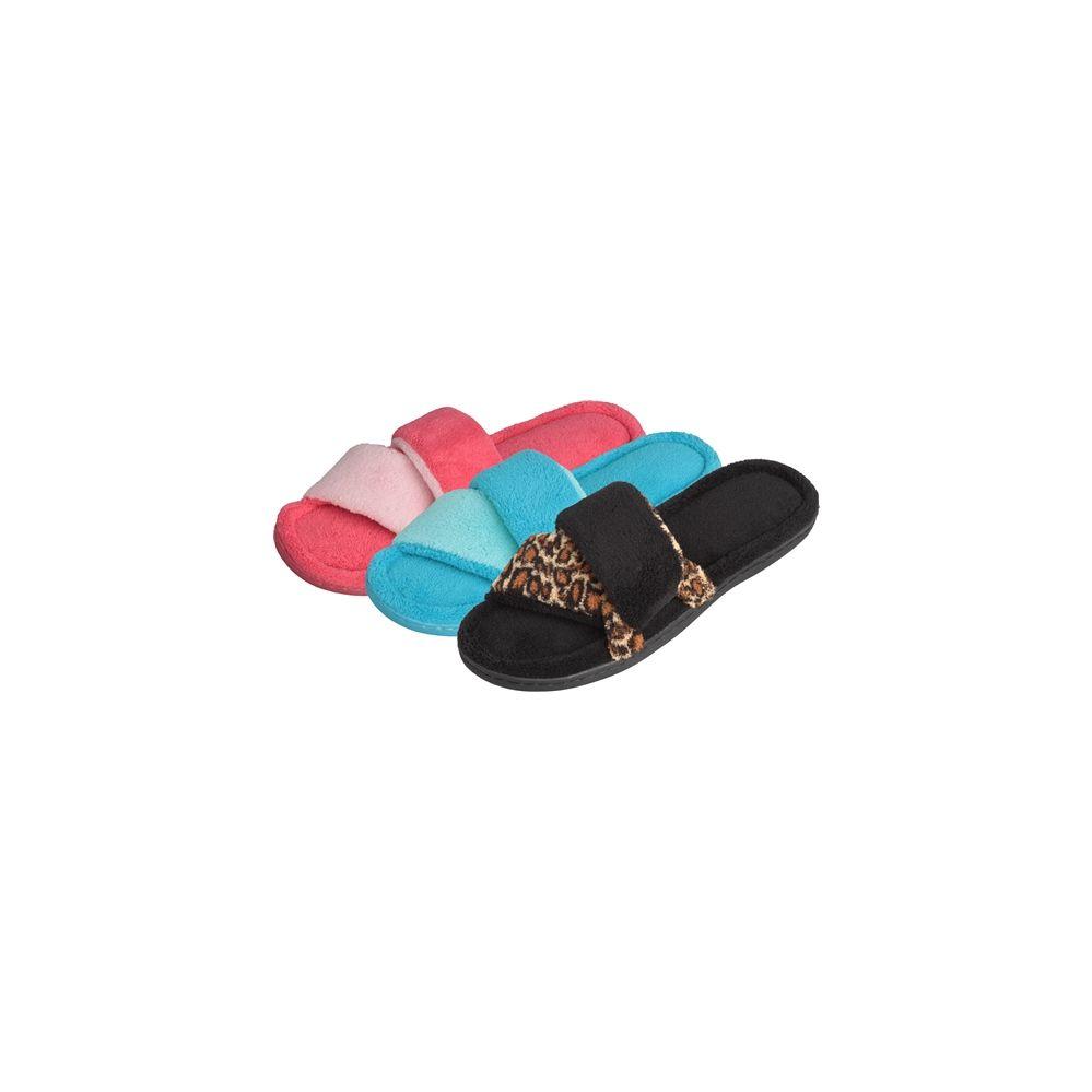 36 Wholesale Women's Plush SliP-On OpeN-Toe Slipper With TwO-Tone Strap image