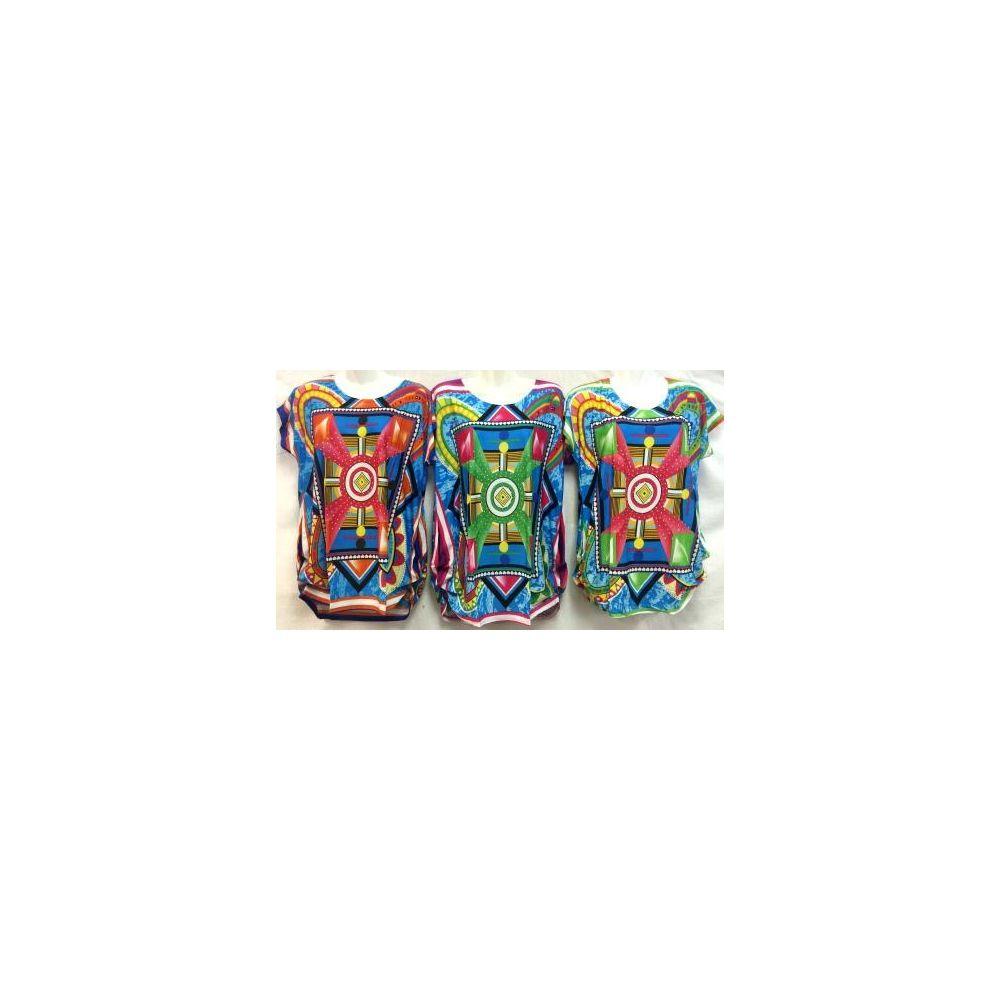 12 Wholesale Rhinestone Multicolor Geometric Design Shirtstops image