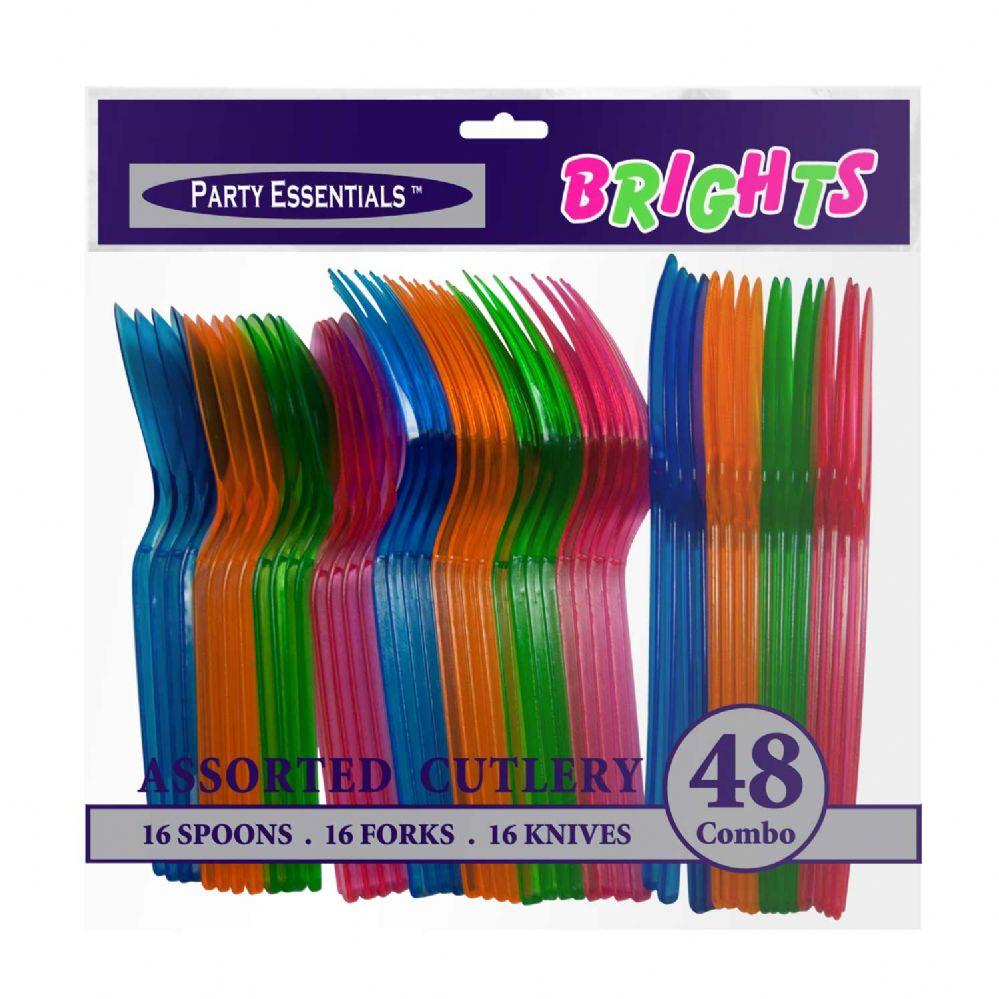 24 Wholesale Assorted Neon Cutlery Set - 48ct image