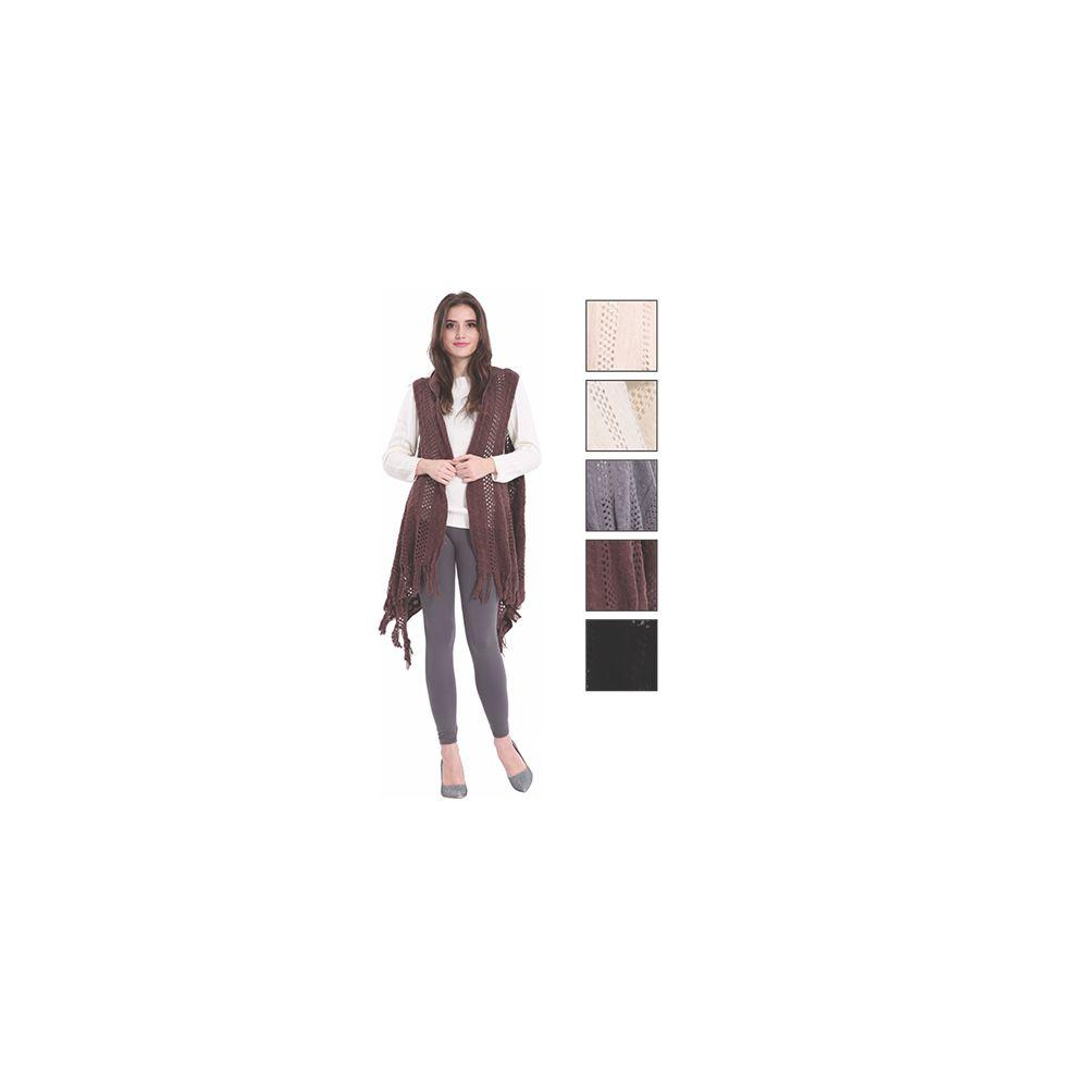 24 Wholesale Womens Fashion Solid Color Poncho With Fringes image