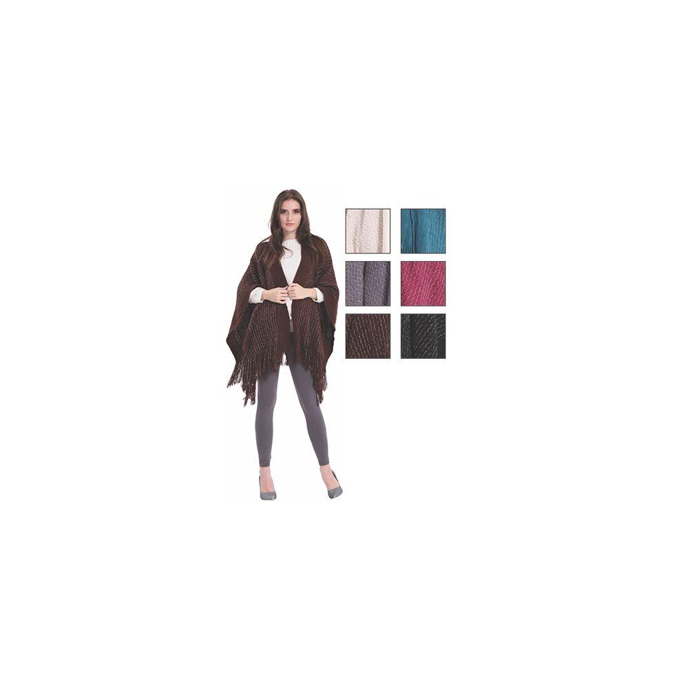24 Wholesale Womens Fashion Assorted Color Poncho With Fringes image