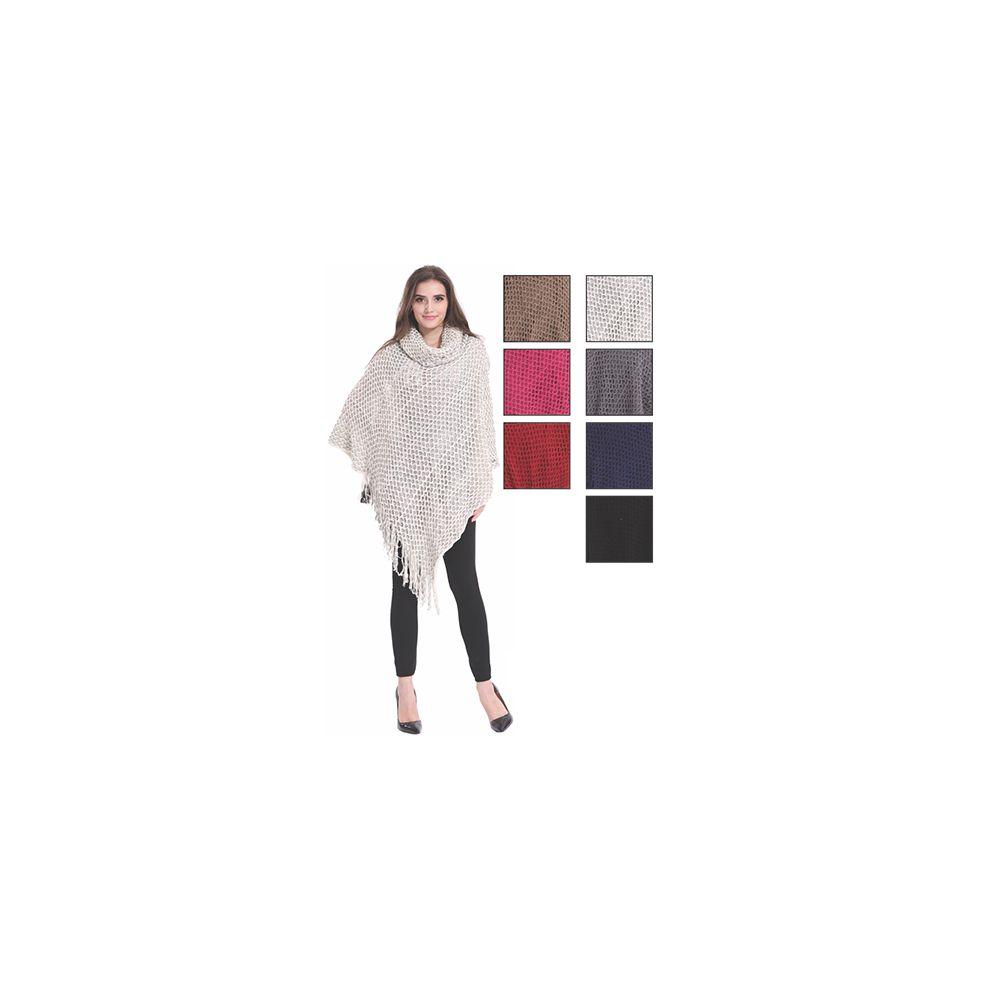 24 Wholesale Womens Fashion Solid Color Poncho Turtleneck With Fringes image