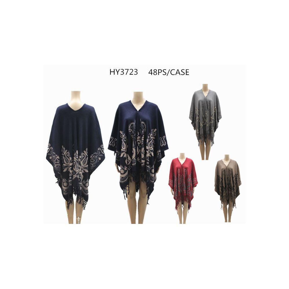 24 Wholesale Woman's Printed Ponchos Assorted Colors image