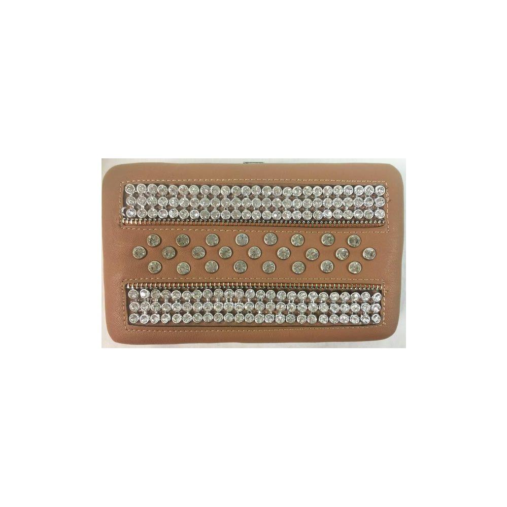 8 Wholesale Solid Color Rhinestone Fashion Wallet Light Brown Color image