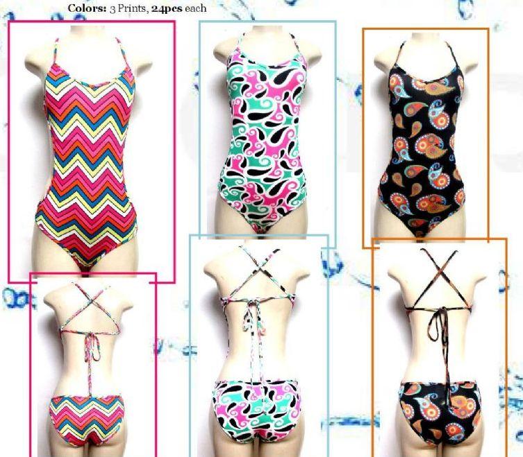 72 Wholesale Ladies 1 Piece Printed Bathing Suit image
