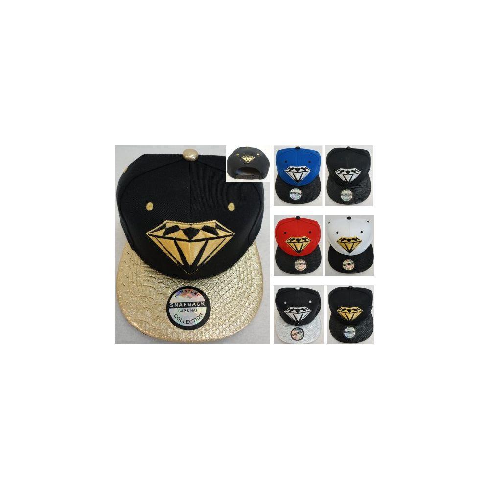 24 Wholesale Snap -Back Flat Bill Hat Diamond Assorted Colors image