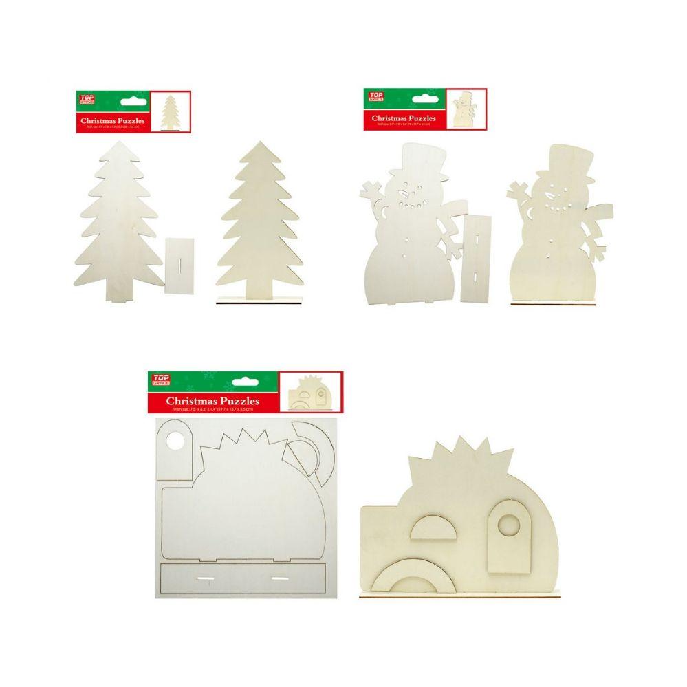 24 Wholesale Christmas Puzzles Tree And Snowman Diy Wooden Craft image