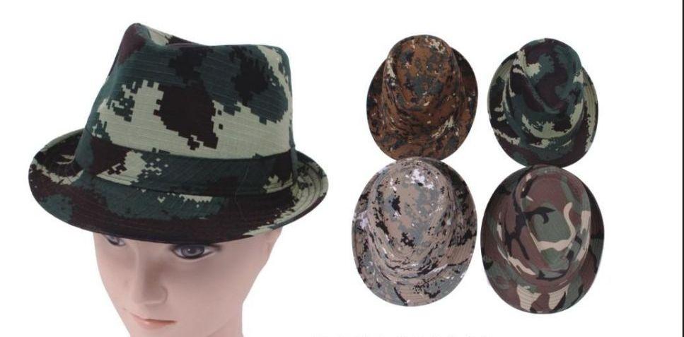 24 Wholesale Unisex Assorted Color Fashion Fedora Hats Camouflage Army Color image