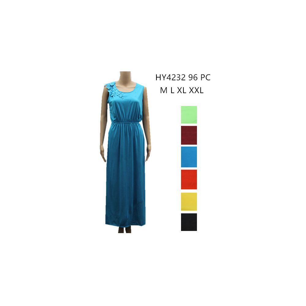 48 Wholesale Womens Fashion Summer Dress Solid Color Gathered Waist With Floral Shoulder image