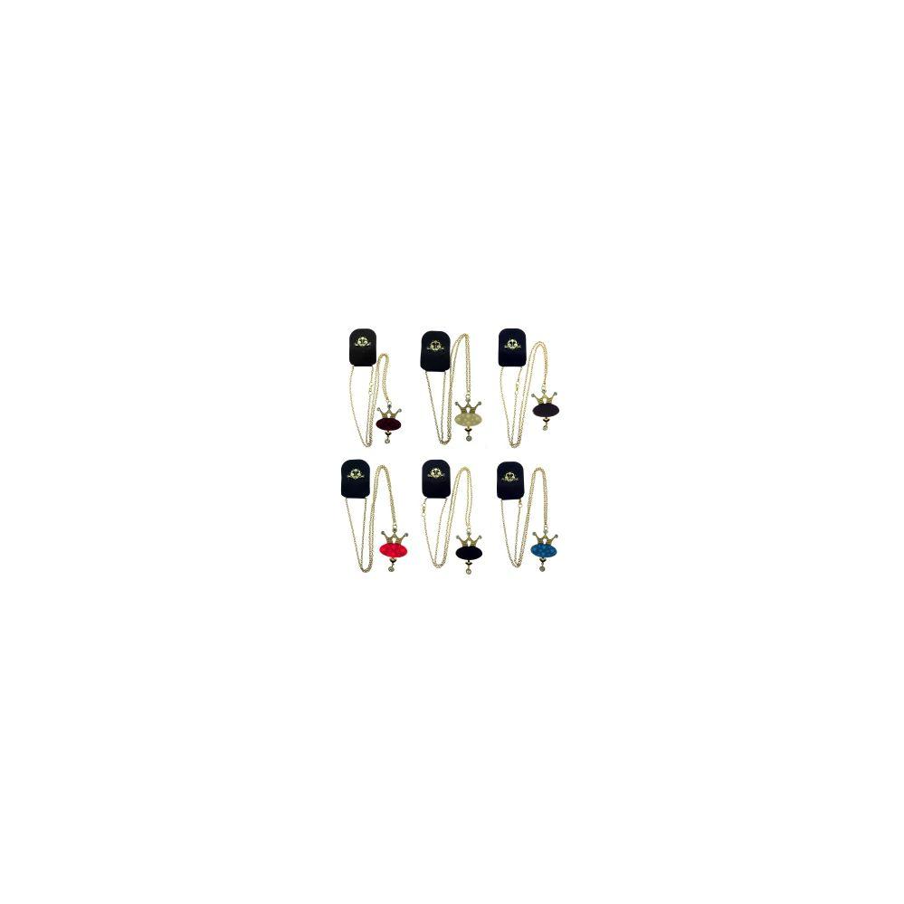36 Wholesale Long Necklace With An Oval Shaped Charm Wearing A Crown image
