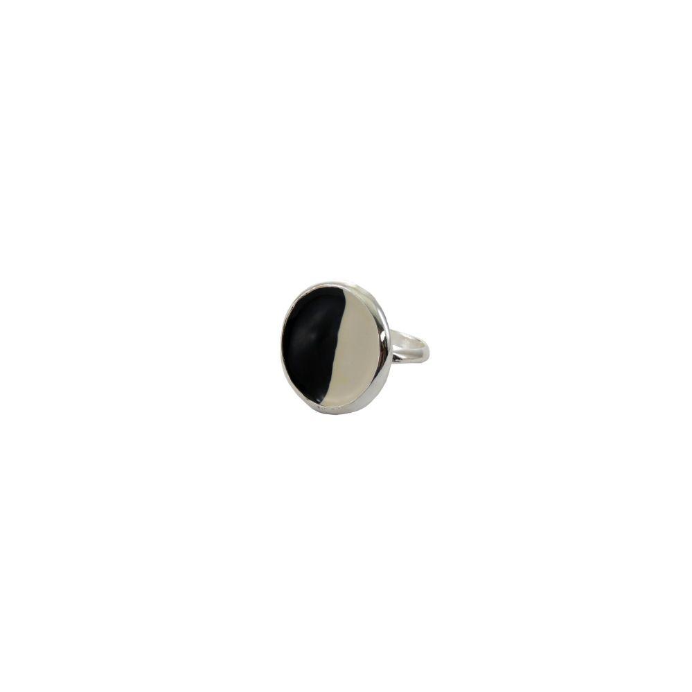 36 Wholesale Black And White Enamel Accented Silver Tone Ring image