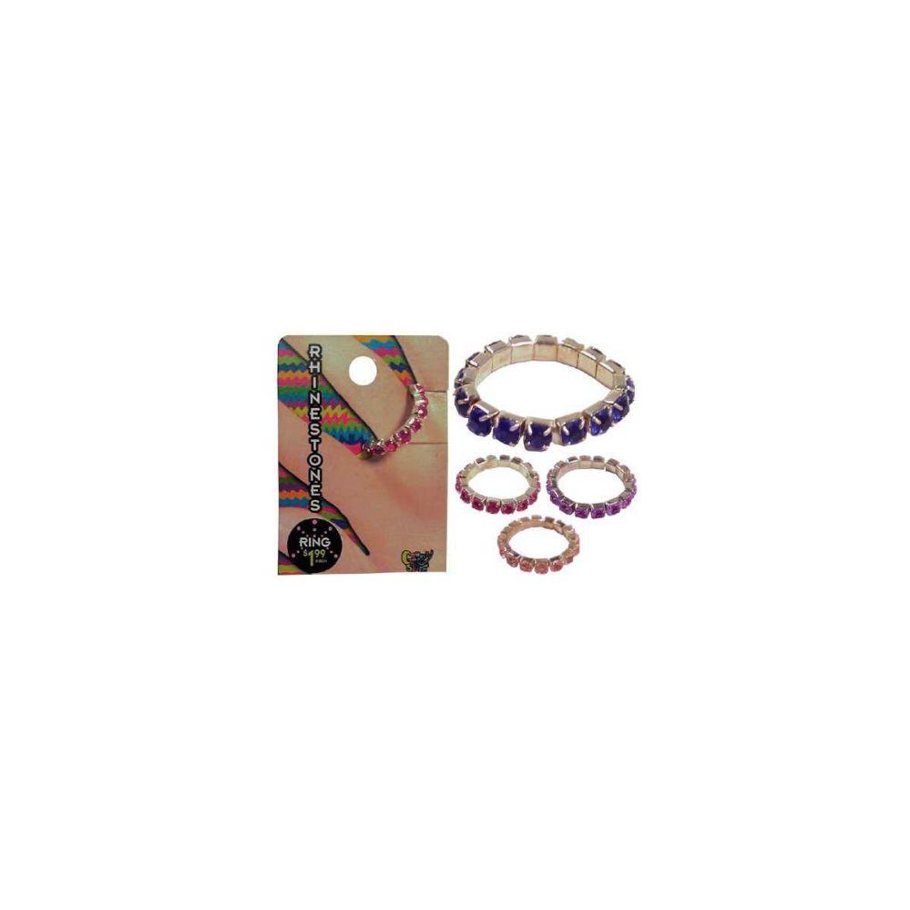 36 Wholesale Silver Tone Ring With Assorted Color Crystal image