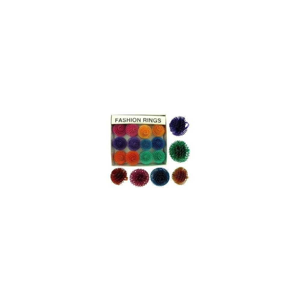 36 Wholesale Silver Tone Adjustable Ring With Assorted Colored Swirled Balls image