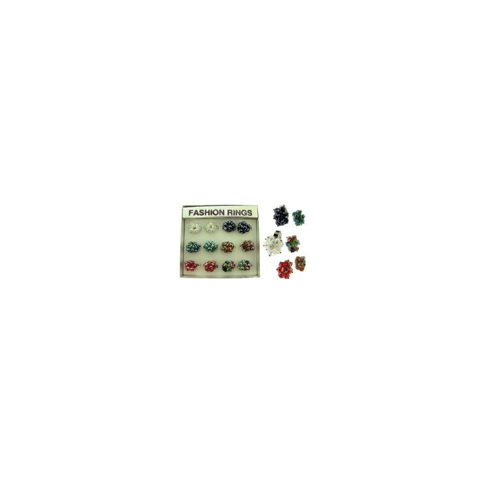 36 Wholesale Silver Tone Adjustable Ring With Assorted Colored Dangle Accent Beads image