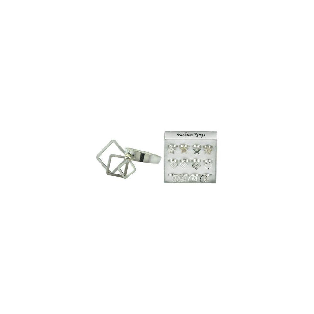 36 Wholesale Silver Tone Adjustable Ring With Assorted Shapes. image