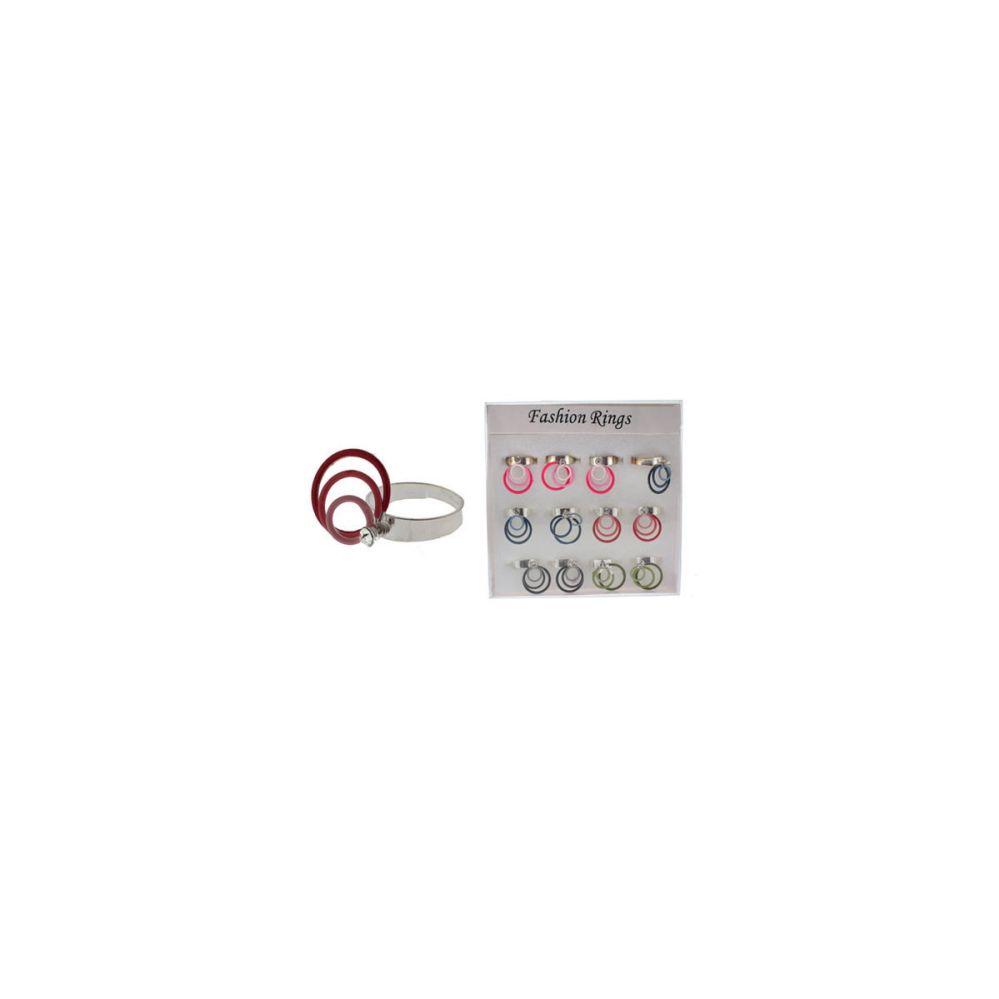 36 Wholesale Silver Tone Adjustable Ring With Multicolor Circular Dangles. image