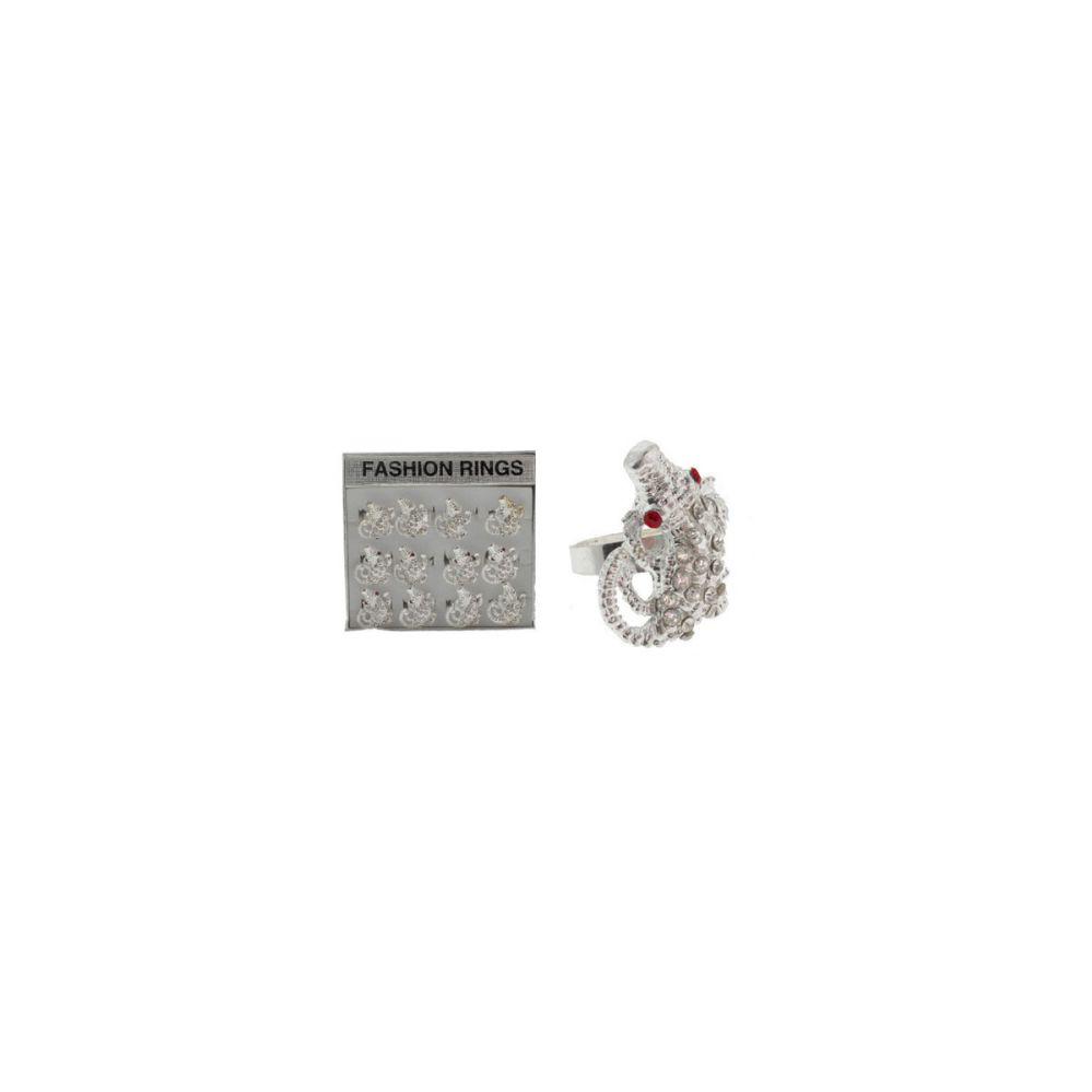 36 Wholesale Silver Tone Adjustable Ring With Alligator Design And Rhinestone Accents image