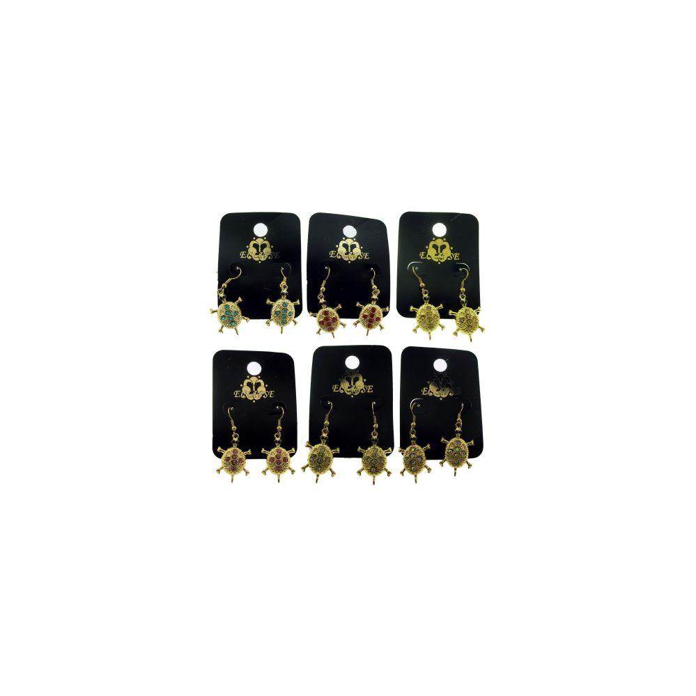 96 Wholesale French Hook Style Turtle Shaped Dangle Earrings With Colored Crystal Accents image