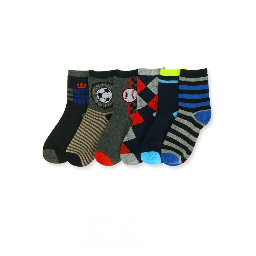 144 Wholesale Boy's Mixed Prints Crew Socks 6-8 image