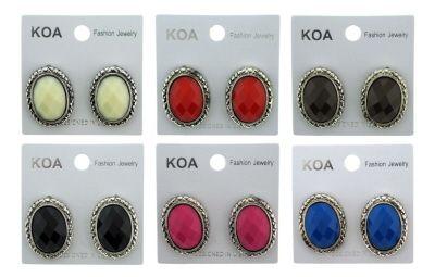 36 Wholesale Oval Shaped Stud Earrings With Large Oval Jewel In The Center image