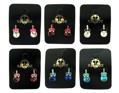 36 Wholesale Silver And Gold Tone Bow With Large Rhinestone Stud Earrings image