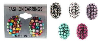 96 Wholesale Post Style Oval Shaped Earrings With Assorted Colored Crystal Accents image