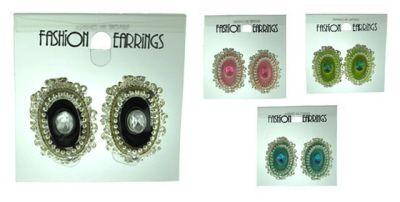 36 Wholesale Silver Tone Oval Clip Earring With Enamel image