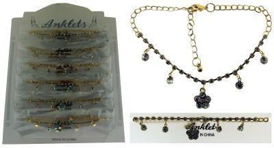 72 Wholesale GolD-Tone Chain With Round And Flower Shaped Crystal Accents image