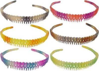 72 Wholesale Assorted Multicolor Acrylic Headband With Rainbow Pattern image