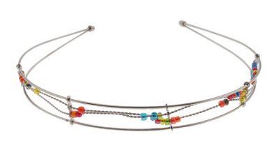 72 Wholesale Silver Wire Headband With Multicolored Beads image