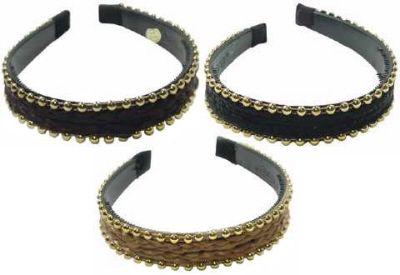 72 Wholesale Black And Blonde Headbands With Gold Beads image