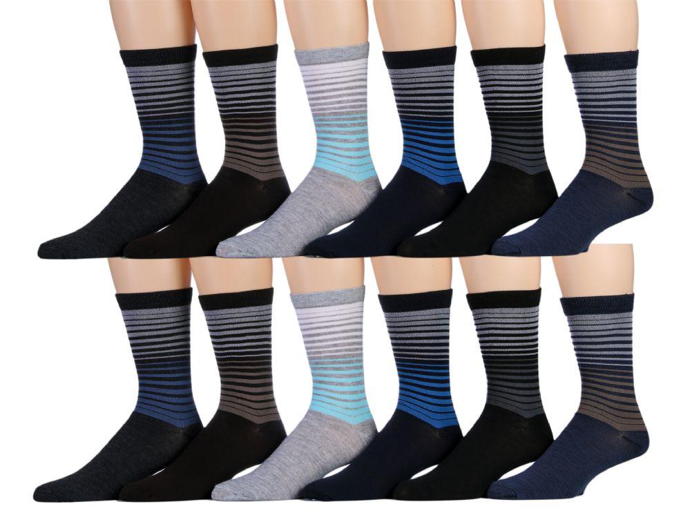 120 Wholesale Mens Striped Fashion Dress Socks, Cotton Size 10-13 image