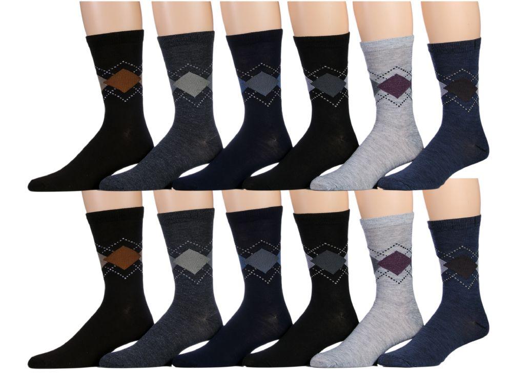 120 Wholesale Mens Argyle Fashion Dress Socks, Cotton Size 10-13 image