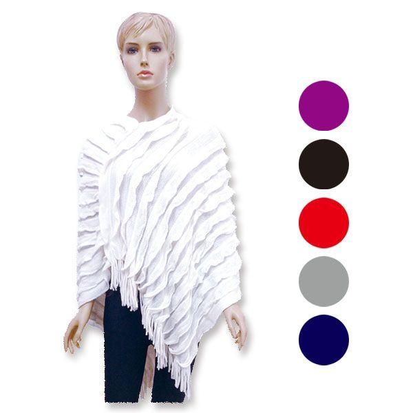 12 Wholesale Women's Knit Cloak In Assorted Colors image